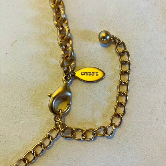 Chico's Set Necklace Bracelet Coin Pendant Gold Tone Metal Mother Of Pearl Stone - Picture 9 of 15